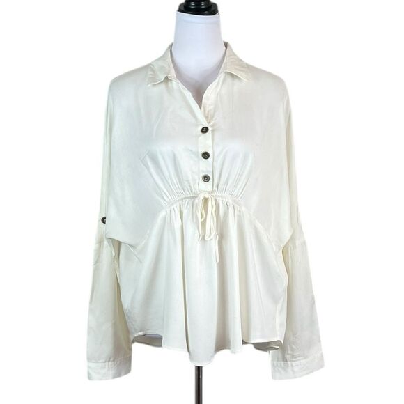 Listicle Women's White Front Ruched Blouse, Size M, NWT - Picture 1 of 11